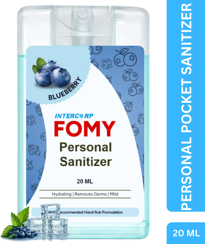 Intercorp Fomy Alcohol-based Portable Sanitizer and Disinfectant Pocket Spray (Blue Berry) Sanitizer Spray Spray Bottle(20 ml)