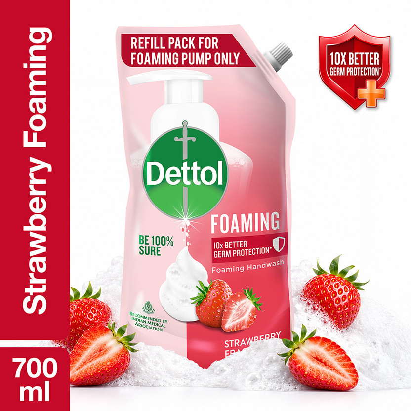 Dettol Foaming , liquid for bottle, Strawberry, Pouch, no powder, soap Hand Wash Refill Pouch(700 ml)