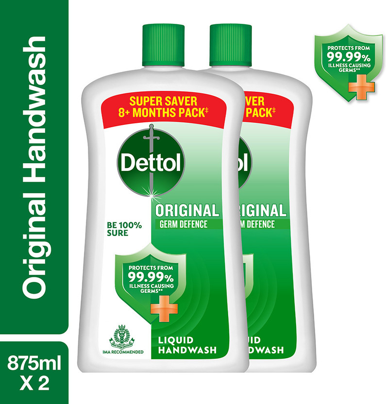 Dettol Original Liquid, Combo , no powder, soap , 10X Germ Protection Hand Wash Bottle(2 x 0.88 L)