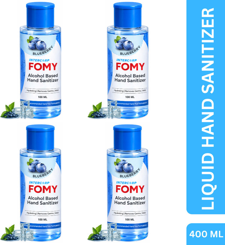 intercorp FOMY 75% Isopropyl Alcohol-based Hand Rub Sanitizer and Disinfectant, 100 ml Each (Blueberry - Pack of 4) Hand Sanitizer Bottle(4 x 100 ml)