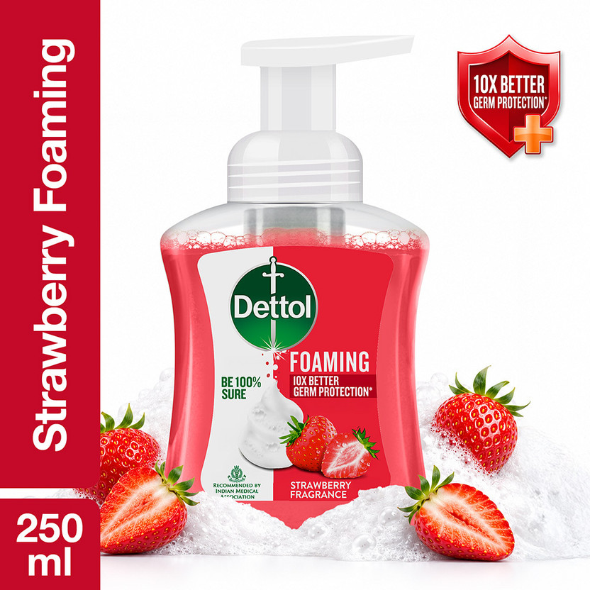 Dettol Foaming , liquid Pump Bottle, Strawberry, no powder, Moisturizer soap Hand Wash Pump Dispenser(250 ml)