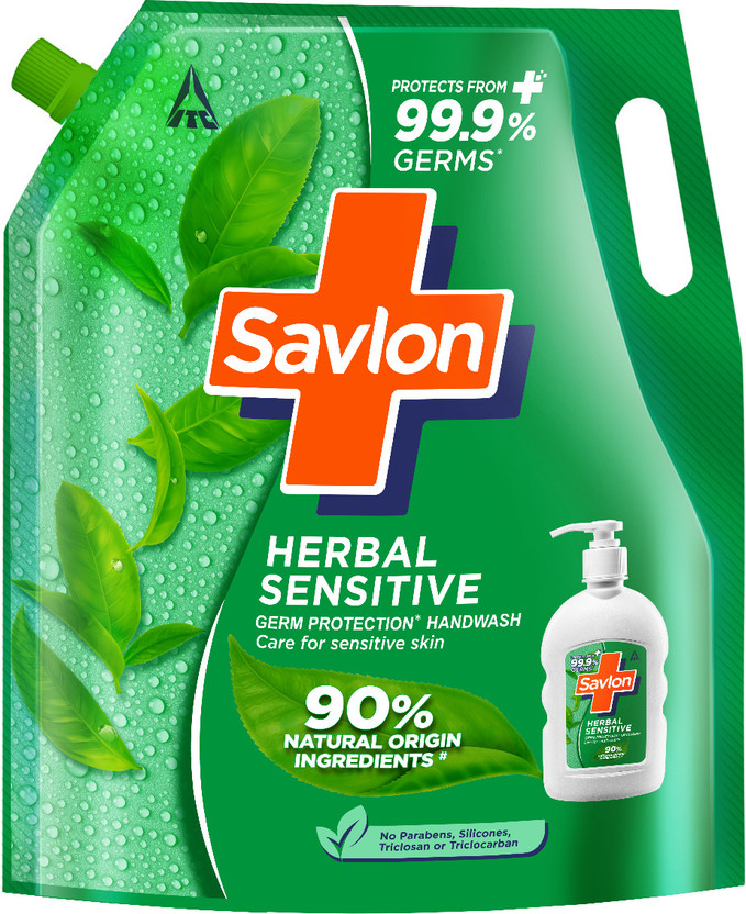 Savlon Herbal Sensitive Germ Protection Liquid 99.99% Germ Protection Hand Wash Refill Pouch(1.3 L)