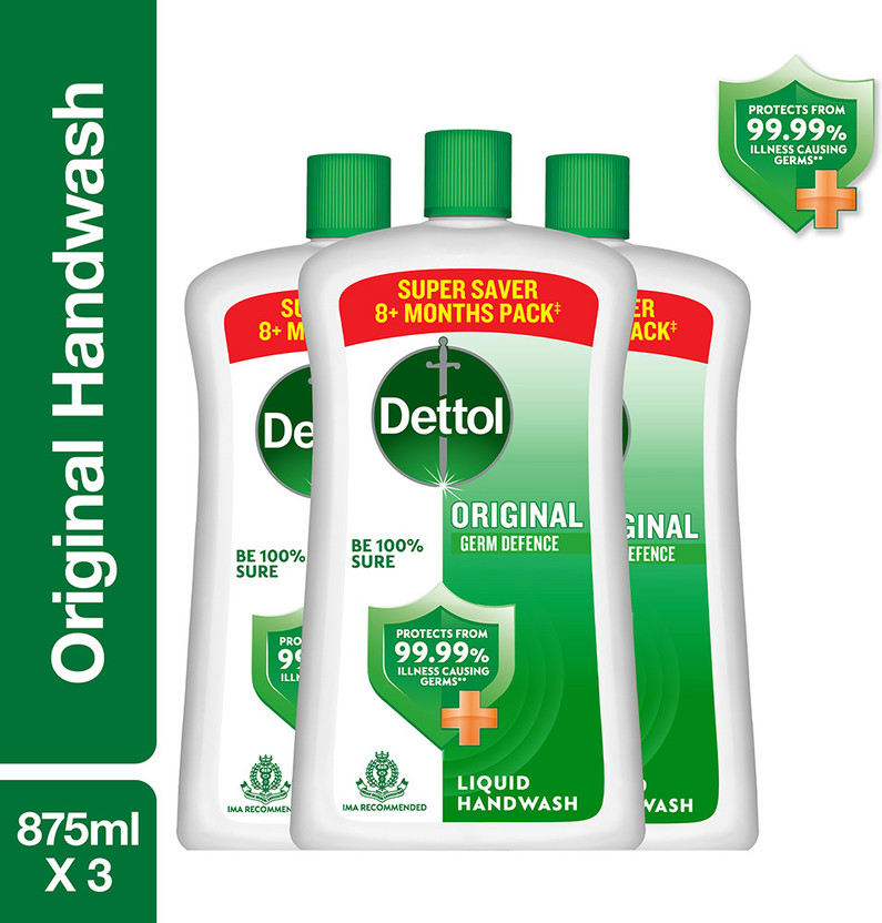 Dettol Original Liquid, Combo , no powder, soap , 10X Germ Protection Hand Wash Bottle(3 x 0.88 L)