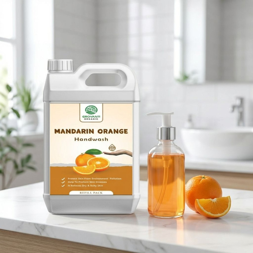 GROVANTI ORGANIC Orange handwash liquid| 99.9% Germ protection| handwash refill |handwash 5 liter Hand Wash Can(5 L)