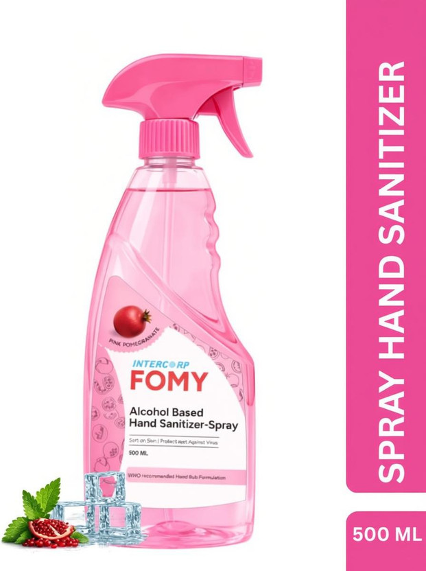 Intercorp Fomy 75% Isopropyl Alcohol-based Hand Rub Sanitizer and Disinfectant Spray, 500 ml Each (Pomegranate) Hand Rub Pump Dispenser(500 ml)