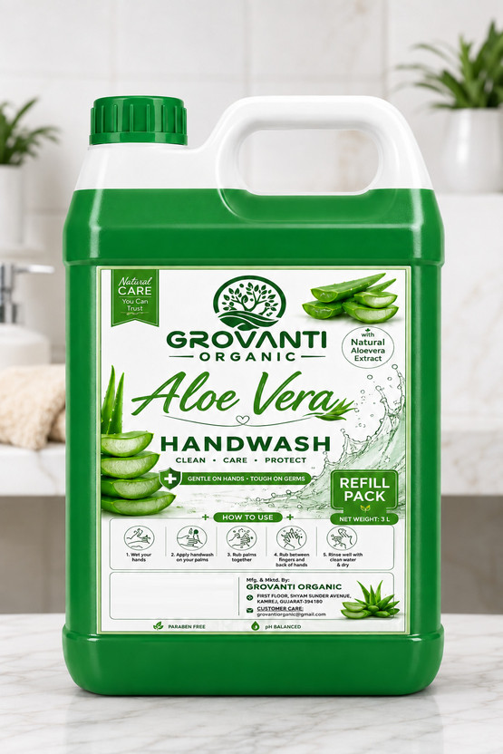GROVANTI ORGANIC Handwash | Refreshing Aloevera Handwash | Soft On Hands | Handwash Refill Hand Wash Can(3 L)