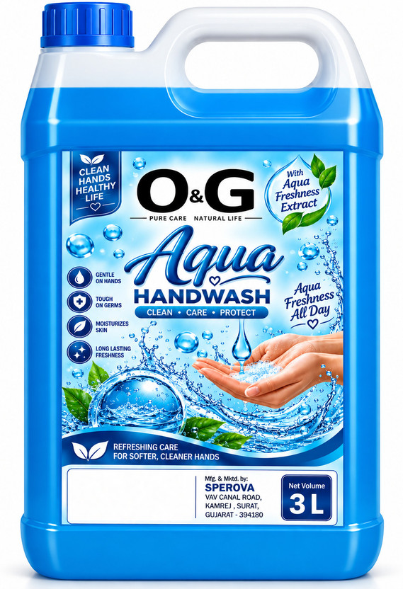 O&G Handwash |99.9% Germ Protection| Liquid Handwash Aqua| Handwash 3 Liter Hand Wash Can(3 L)