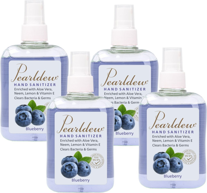 Pearldew Pearldew Sanitizer Spray (Blueberry) 250 ml | Aloe & Neem | Paraben Free Hand Sanitizer Bottle(4 x 250 ml) - Flipkart Deal