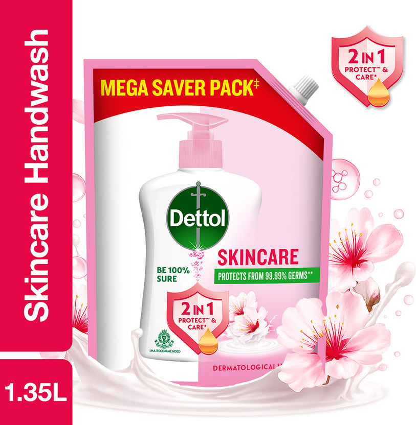 Dettol Skincare , liquid for bottle, Pouch, no powder, 10X Germ Protection Hand Wash Refill Pouch(1350 ml)