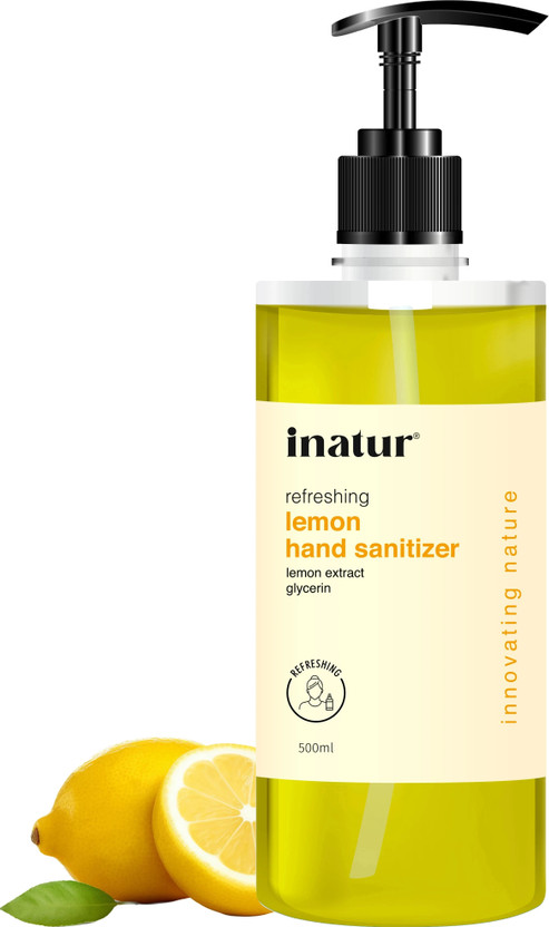 inatur Refreshing With Lemon Extract, Kills 99.9% Germs Hand Sanitizer Pump Dispenser(500 ml)