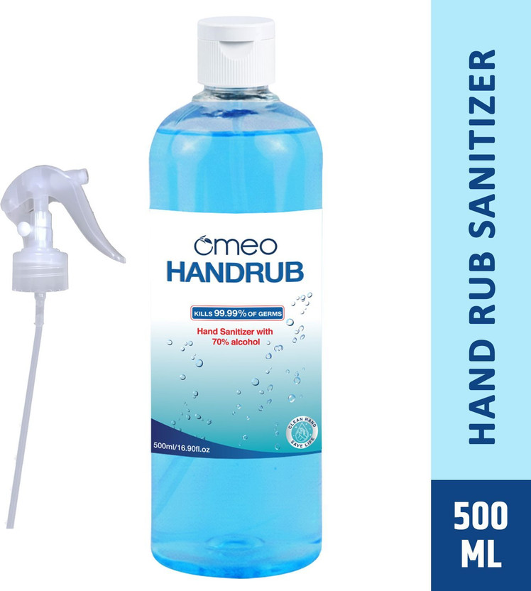 Omeo Instant Liquid Sanitizer Spray (500), 70% Alcohol for Home & Personal Hygiene Hand Rub Pump Dispenser(500 ml)