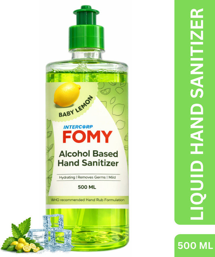 Intercorp Fomy 75% Isopropyl Alcohol-based Hand Rub Sanitizer and Disinfectant, 500 ml Each (Lemon) Hand Sanitizer Bottle(500 ml)