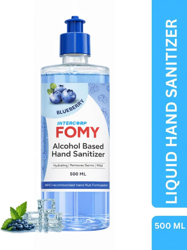 Intercorp Fomy 75% Isopropyl Alcohol-based Hand Rub Sanitizer and Disinfectant, 500 ml Each (Blueberry) Hand Rub Bottle(500 ml)