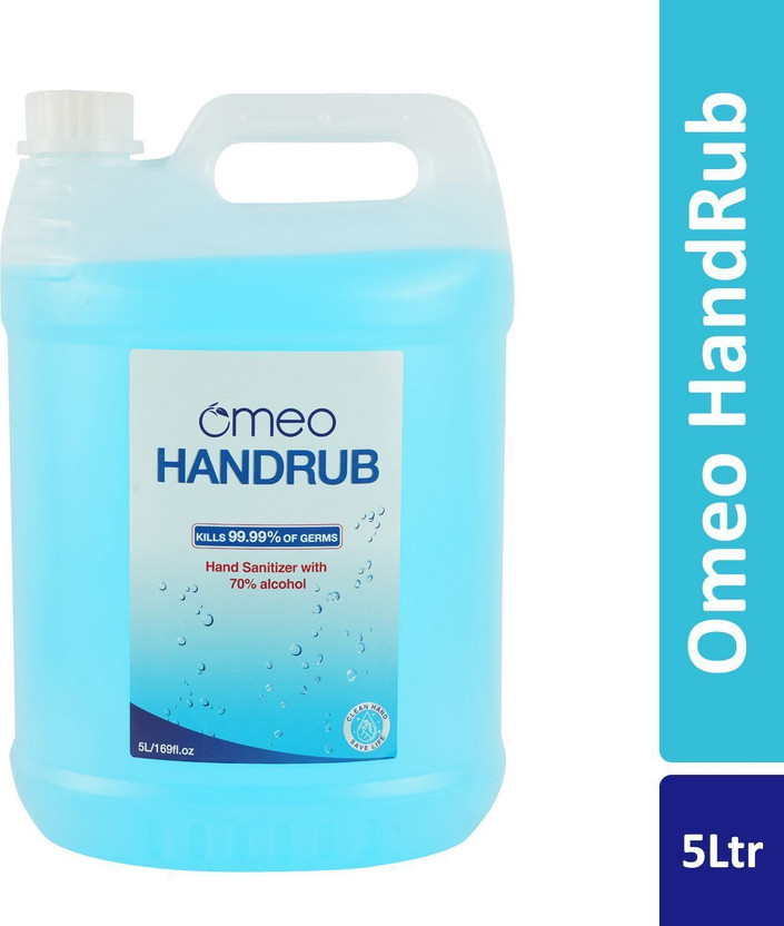 Omeo Instant Liquid Sanitizer-(5), 70% Alcohol Rinse-free Skin & Surfaces Premium Hand Rub Can(5 L)