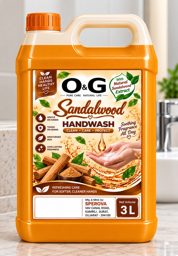 O&G Handwash |99.9% Germ Protection| Sandalwood Liquid Handwash| Handwash 3 Litre Hand Wash Can(3 L)