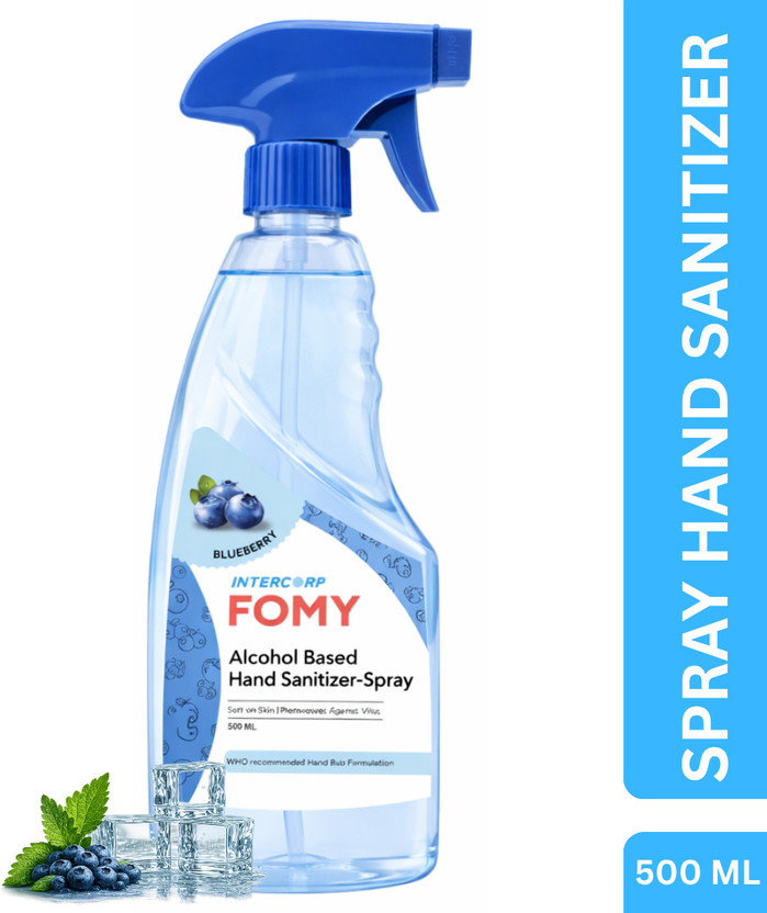 Intercorp Fomy 75% Isopropyl Alcohol-based Hand Rub Sanitizer and Disinfectant Spray, 500 ml Each (Blueberry) Hand Rub Bottle(500 ml)
