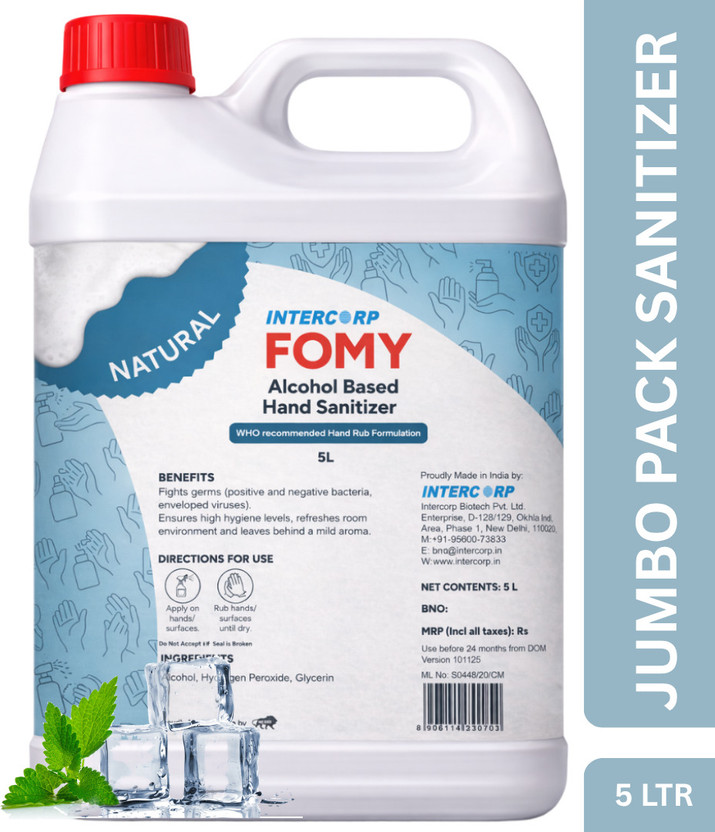 Intercorp Fomy 75% Isopropyl Alcohol-based Hand Rub Sanitizer and Disinfectant, 5 Liter Jumbo Saver Pack (Natural) Hand Rub Can(5 L)