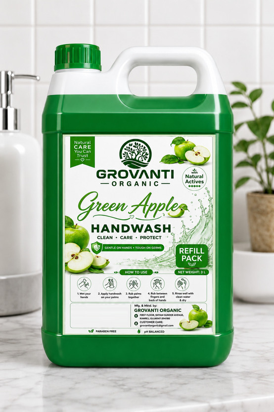 GROVANTI ORGANIC Handwash | Refreshing Green Apple Handwash | Soft On Hands | Handwash Refill Hand Wash Can(3 L)