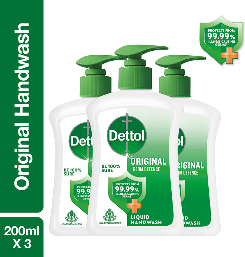 Dettol Original Liquid Pump, soap, Combo , no powder , 10X Germ Protection Hand Wash Pump Dispenser(3 x 200 ml)