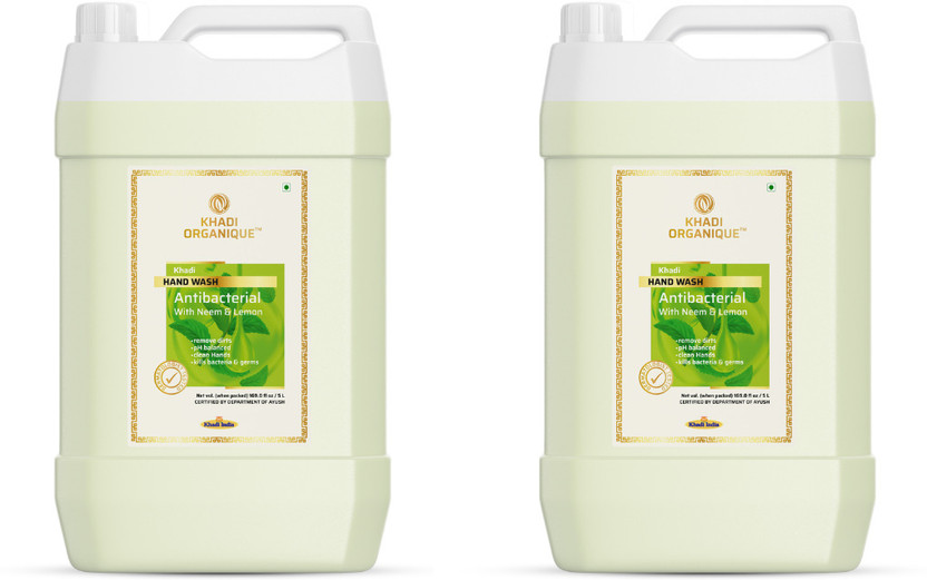 khadi ORGANIQUE Hand Wash Advanced Lemon & Organic Neem Anti Bacterial Hand Wash For Best Ever Protection |Cleanses|Moisturises Dermatologically Tested Hand Wash Can Pack of 2 (10 L) Hand Wash Can(2 x 5 L)