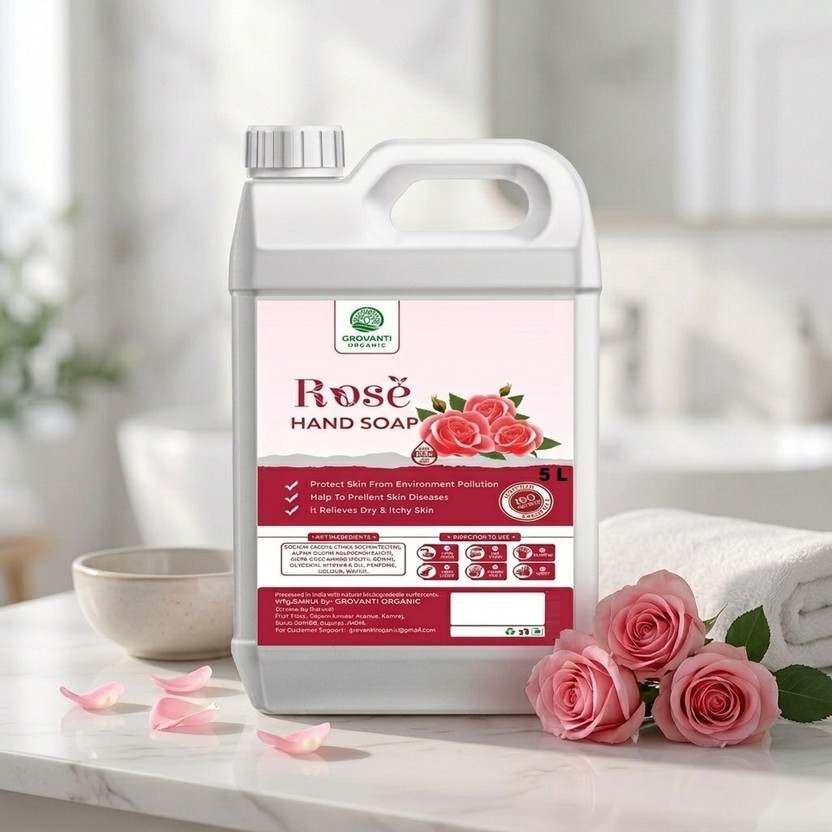 GROVANTI ORGANIC Rose Handwash Liquid refill 5 L | Germ Protection | Soft Moisturized Hand Wash Can(5 L)