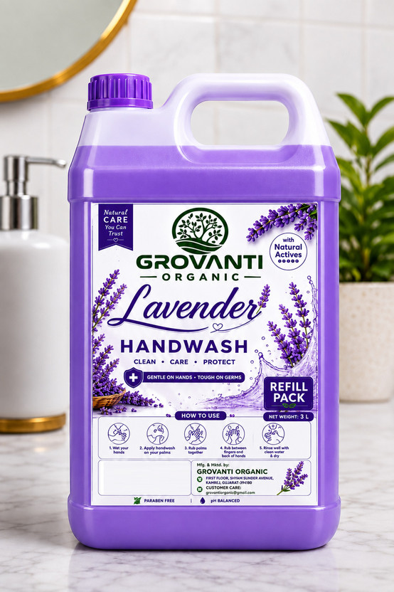 GROVANTI ORGANIC Handwash | Refreshing Lavender Handwash | Soft On Hands | Handwash Refill Hand Wash Can(3 L)