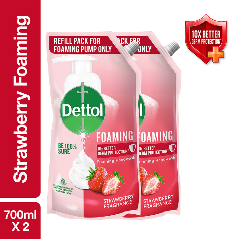 Dettol Foaming , liquid for bottle, Strawberry, Pouch, no powder,soap Hand Wash Refill Pouch(2 x 700 ml)
