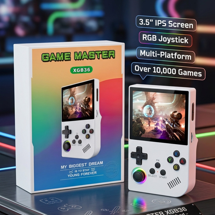 Game Master XGB XGB36 Retro Gaming Console 10000+ Games 64GB 3.5 IPS Display Handheld Gaming Console(White)