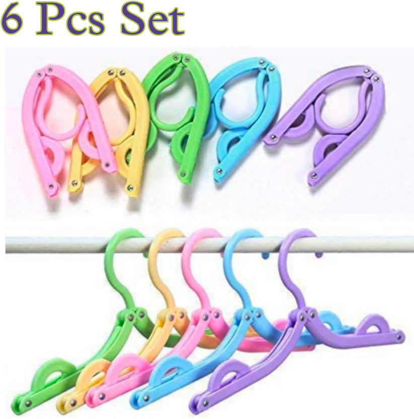 Twizel Premium Quality Multipurpose Non Slip Portable Folding Clothes Travel Hanger Plastic Shirt Pack of 6 Hangers For  Shirt