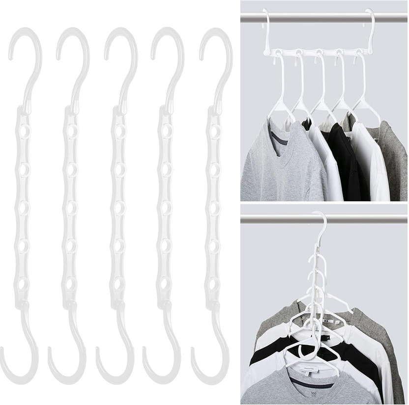 Ofifo Clothes Hangers 5 Hole Space Saving Travel Folding Wardrobe Drying Rack Pack 5 Plastic Shirt Pack of 5 Hangers For  Shirt(White)