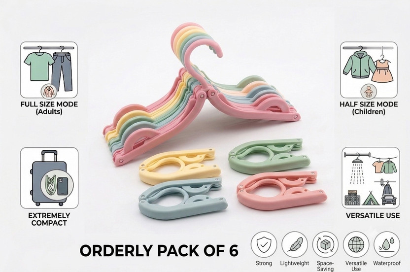 Karshvi Foldable & Space-Saving Travel & Closet Hanger(Pack-6) Plastic Shirt Pack of 6 Hangers For  Shirt(Multicolor)