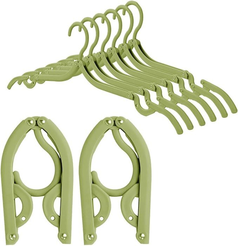 Kostech Foldable Clothes Hangers and Adjustable Clothes Hanger Travel Hangers Non-Slip Plastic Shirt Pack of 6 Hangers For  Shirt(Green)