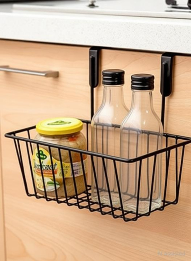 SHANVI ENTERPRISES Metal Wire Multipurpose Over Door Basket Hanging Cabinet Storage Organizer. Accessories Organizer