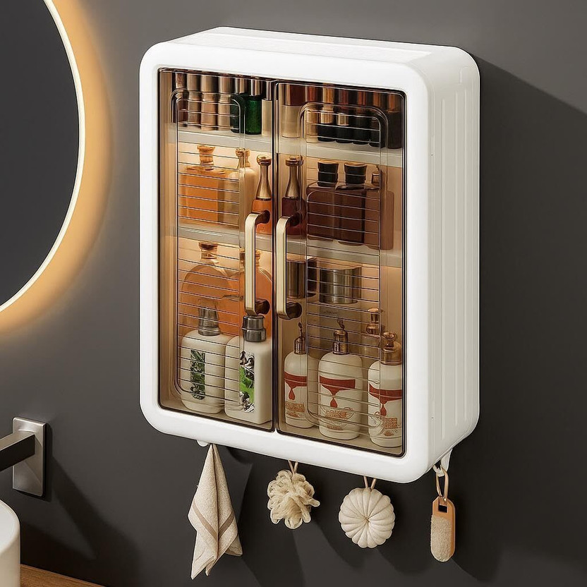 Quickmart 3 Layer Self-Adhesive No-Drill Storage Cabinet for Kitchen/Organizer Plastic Wall Mount Cabinet(Finish Color - White, DIY(Do-It-Yourself))