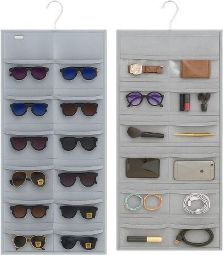 blendmix Dual Sided Sunglasses Case Multiple Pairs, Eyeglasses Holder with 24 Clear Slots Accessories Organizer