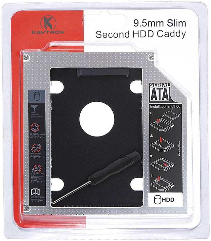 KAVTRON 2nd HDD Caddy 9.5mm 2.5 inch SATA SSD & HDD (Add Second SSD / HDD to Your Laptop's CD/DVD Drive Slot)(For Laptop, Silver, Black)