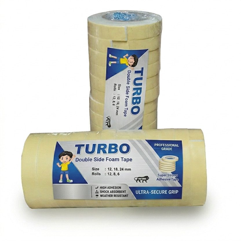 TURBO Double Side Foam Tape Small (Gitti) 12 MMX36 Inch 1 m Foam Tape(White Pack of 12)