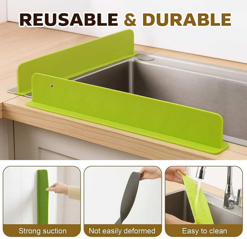 PORMONO ilicone Sink Splash Guard for Kitchen, Water Barrier for Kitchen Washbasin 48 cm Spike (stagecraft)(Green Pack of 1)