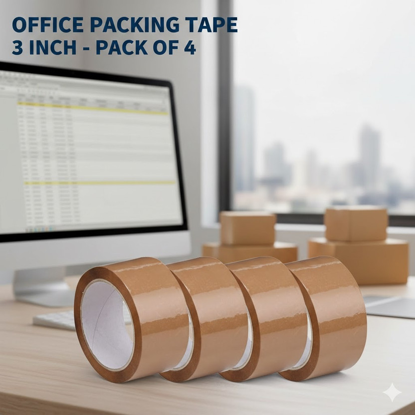 Mumbai stationery office packing Brown Tape 3 inch pack of 4 75 m Single Sided Tape(Brown Pack of 4)