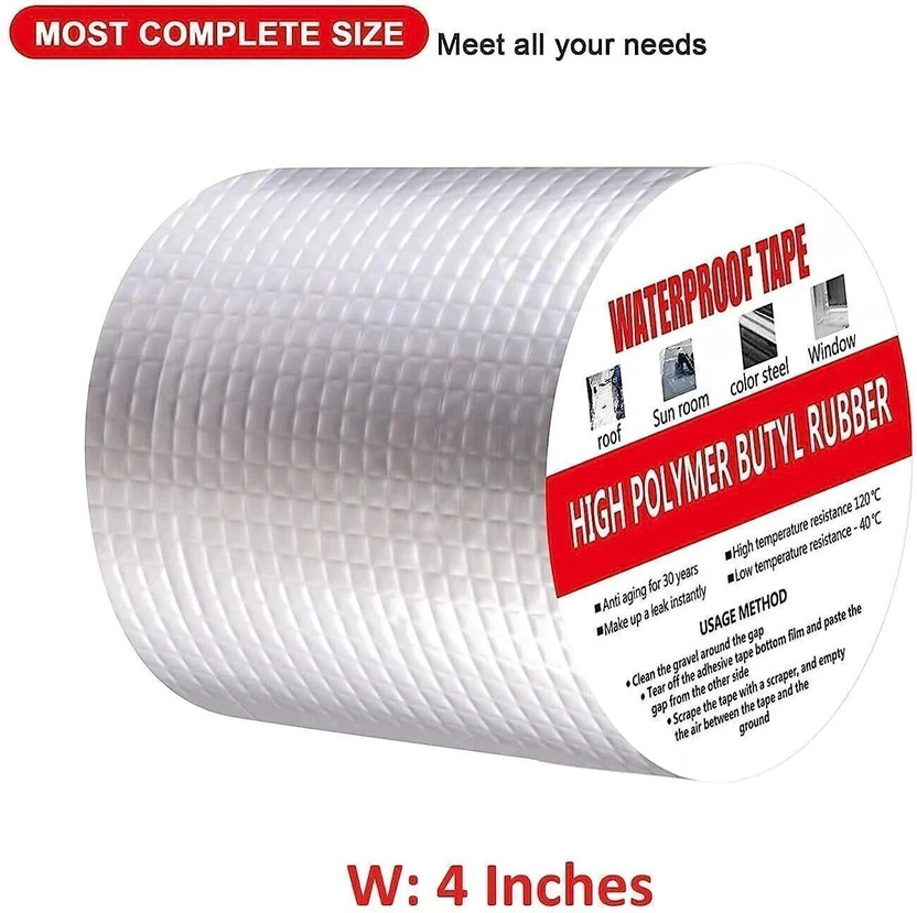 XAMA 4 Inch Super Strong Adhesive Waterproof Tape Suitable for Roof water Leakage, 5 m Butyl Tape(Silver Pack of 1)