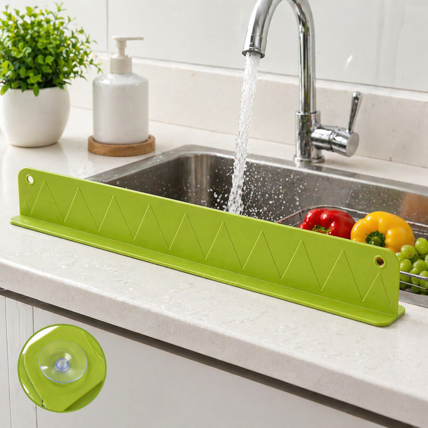 kazawak Kitchen Sink Anti Splash Water Guard Silicone Flexible Barrier 60 cm Single Sided Tape(Green, Beige, Multicolor Pack of 1)