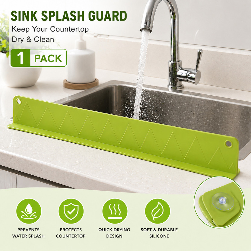 VVQ VVQ Silicone Sink Edge Splash Guard for Kitchen & Bathroom Faucet Area 48 cm Anti Slip Tape(Green Pack of 1) - Flipkart Deal