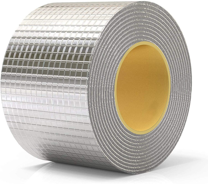 Shreeyogi Butyl Waterproof Tape 5 cm*5m Heavy Duty Aluminium Foil Repair Roll for Roof Manual Duct-Tape (4 inch) (Manual)(Set of 1, Silver)