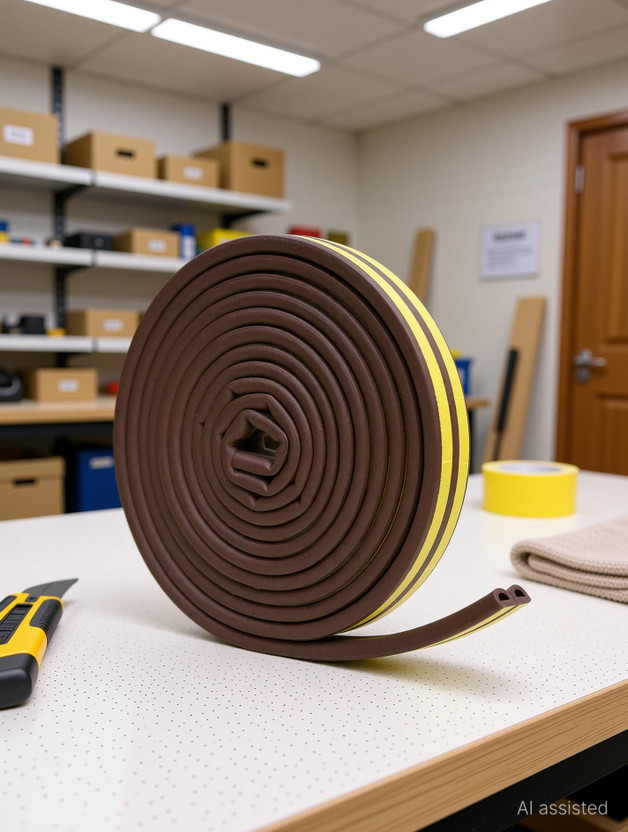 Heylark Brown Foam Door Seal Strip | Weatherproof | 6 m Double-sided Tape(Brown Pack of 1)