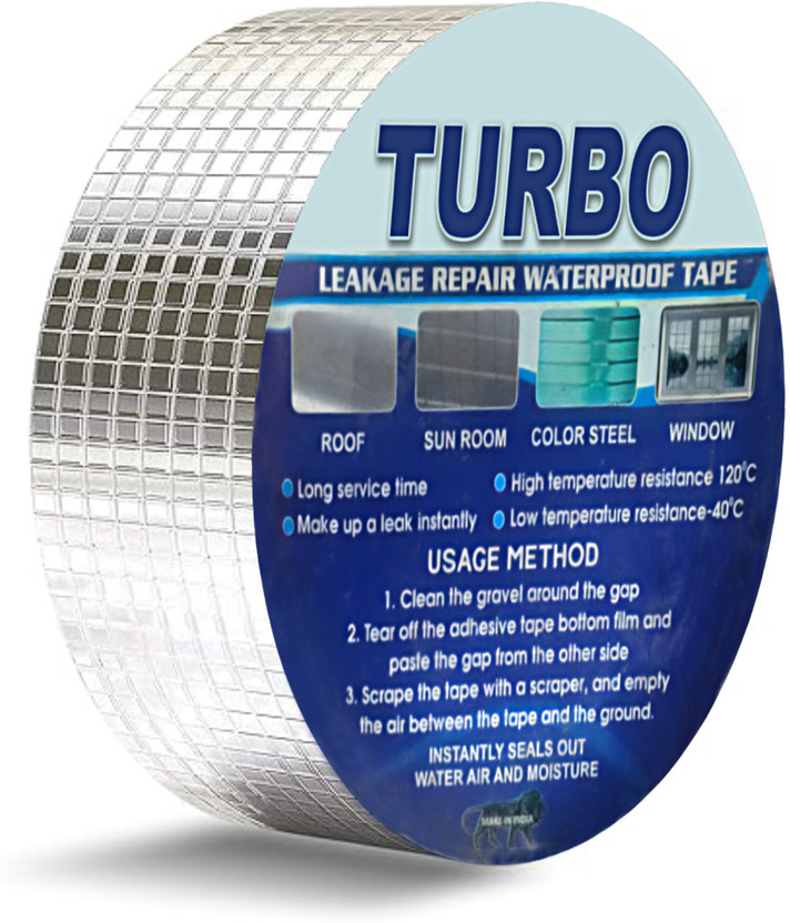 TURBO Super Strong Adhesive Waterproof Permanent Repair Aluminum Butyl Tape (5 Mtr) 500 cm Butyl Tape(Silver Pack of 1)