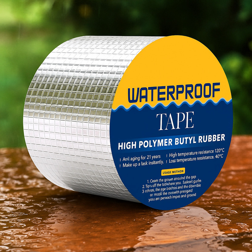 DLenox Aluminium Waterproof tape Permanent Repair Roof Water Leakage 4 inch (10CM*5Mtr) 500 cm Duct Tape(Silver Pack of 1)