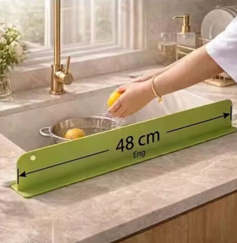 KRISHAV WORLD 18.8 inch(48cm) Premium Kitchen Sink Silicone Water Splash Guard 48 cm Single Sided Tape(Green Pack of 1)