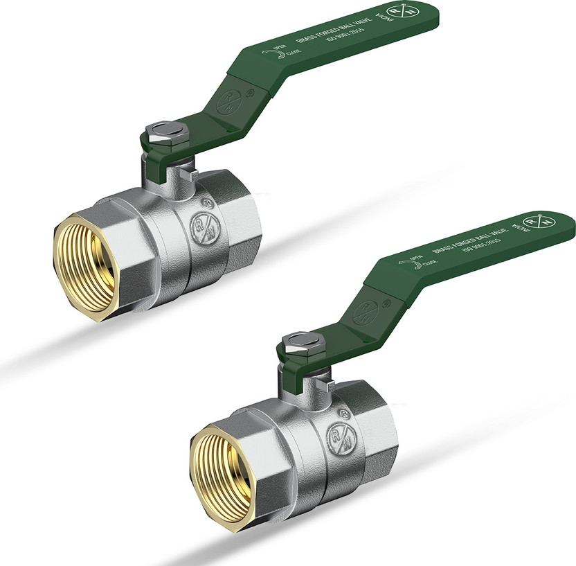 RN Nickel Plated Brass Forged Ball Valve 15mm (1/2") Female Thread Pack of 2 Ball Valves