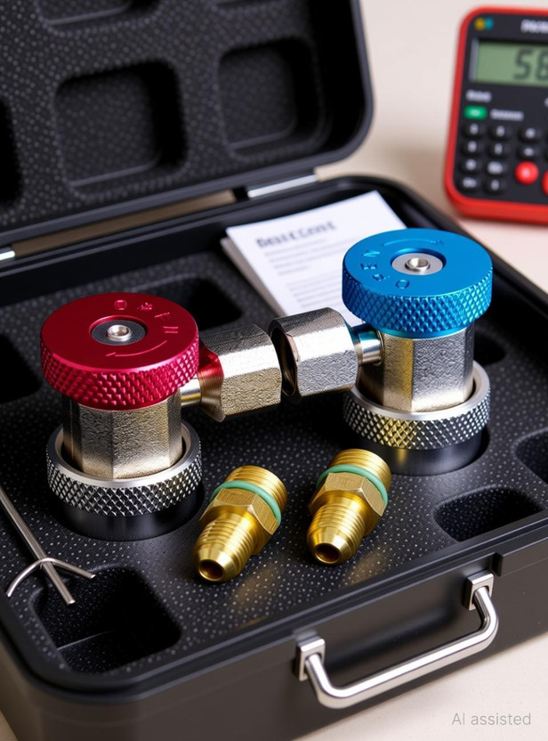 Digital Craft R134A Adapter Quick Coupler Tool Kit High Low AC Manifold Gauge Hose Set of 2 Pc Ball Valves