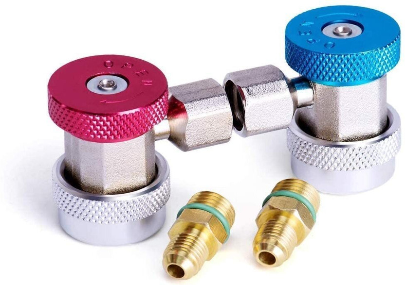 Digital Craft R134A Adapter Quick Coupler Tool Kit High Low AC Manifold Gauge Hose Set of 2 Pc Ball Valves